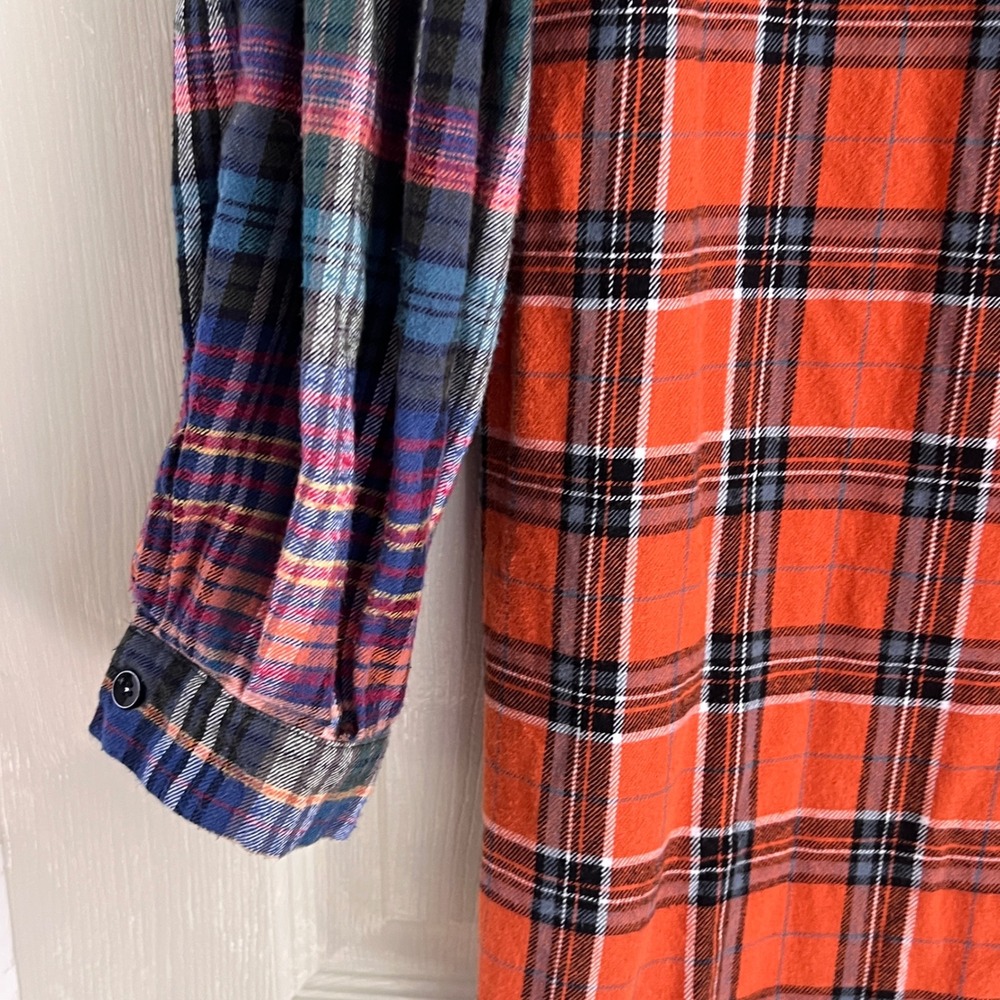 Natural Life Plaid Tunic Shirt M Womens Mixed Patchwork Flannel Orange Boho - Picture 7 of 10